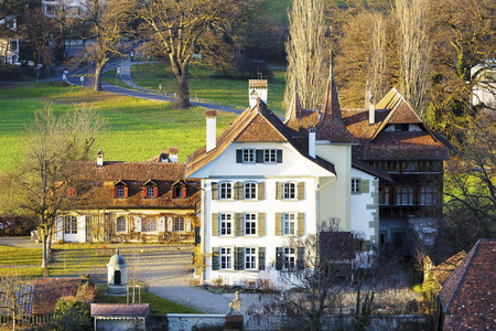 BERN, SWITZERLAND - DECEMBER 25, 2015: Wittigkofen Palace, the first time documented in the 13th century, placed at Murifeld, was originally built as a residence for a farmのeditorial素材