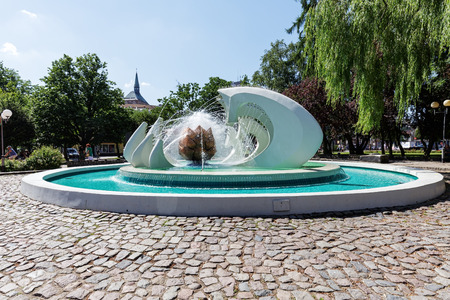 KOLOBRZEG, POLAND - JUNE 23, 2016: The famous fountain located in the Pioneer Square is known as the Flower, it was restored in 2013のeditorial素材
