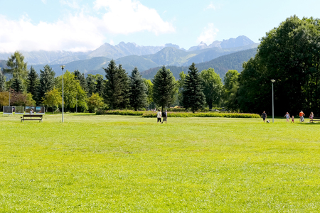 Zakopane, Poland - August 08, 2017: Green areas and trees almost in the city center that is rather a park that is called The Rowien Krupowa after the surname of the former owners of this landのeditorial素材