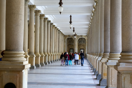 Karlovy Vary, Czechia - September 11, 2017: In the interior of Mill Colonnade in close proximity is...