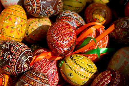 Zakopane, Poland - August 15, 2017: Variety of colorful Easter eggs. Each object is different, because it was created as a result of a manual individual artistic work.のeditorial素材