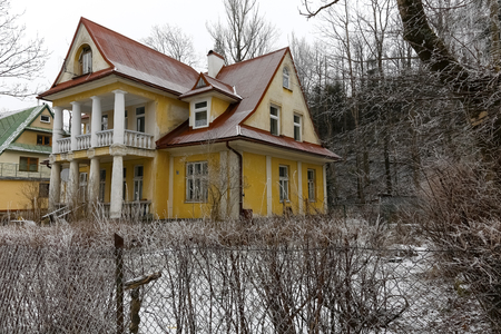 Zakopane, Poland - March 17, 2018: Residential house dating from approx. 1916 is visible in winter scenery and it was formerly known as a  Rymanowkaのeditorial素材