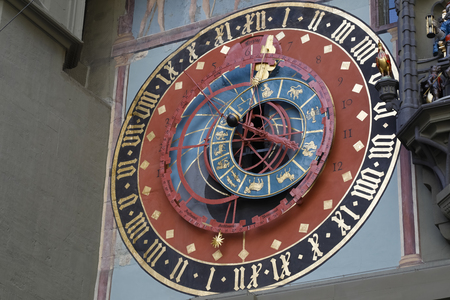 Bern Switzerland - September 14, 2018: The large astronomical clock, which is located on the historic tower known as Zytglogge, is one of the most recognizable monuments in this medieval city.のeditorial素材
