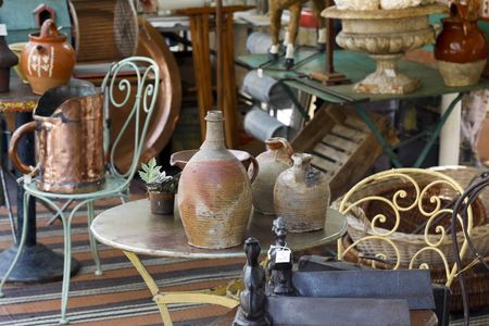 Nice, France - September 24, 2018: Many miscellaneous items are on sale at the time of the famous flea market known as Cours Saleya.のeditorial素材