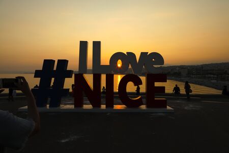 Nice, France - 20 September 2018: The following text, I Love Nice, commenced by the hashtag sign, is...