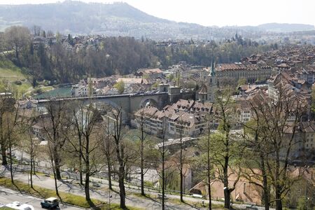 Bern, Switzerland, April 19, 2019: General view in the direction of the old town. This capital city with its diverse historical architecture is a place visited by many tourists from all over the world.のeditorial素材