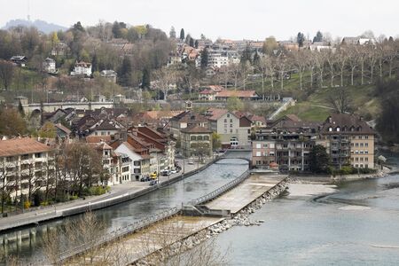 Bern Switzerland - April 16, 2018: Residential buildings and green areas in close proximity to the...