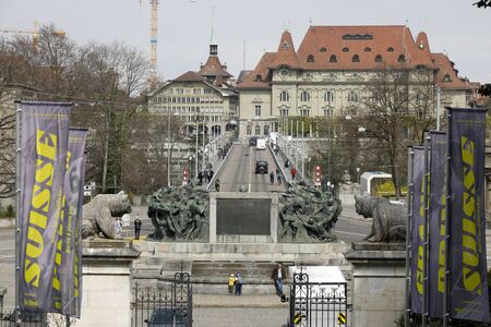 Bern Switzerland - April 16, 2018: The capital city with a variety of architecture. There is a large...