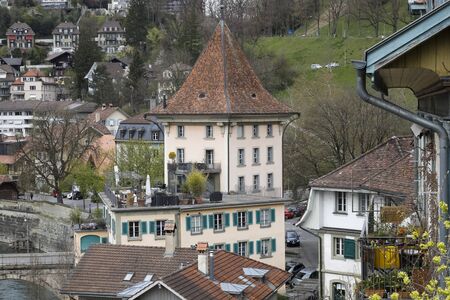 Bern, Switzerland - April 16, 2018: The residential house in its part is in the shape of a tower,...