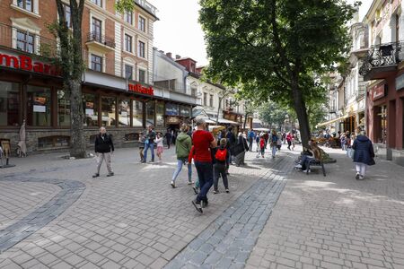 Zakopane, Poland - July 10, 2019: Krupowki Street is the main promenade and shopping zone in the city often visited by many tourists.のeditorial素材