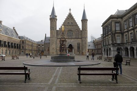 The Hague, The Netherlands - October 07, 2019: A gothic building with two towers dominates the inner courtyard of the Binnenhof building complexのeditorial素材