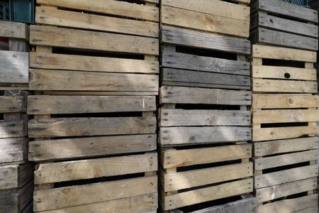 A pile of wooden packaging for storing and transporting agricultural products.の写真素材