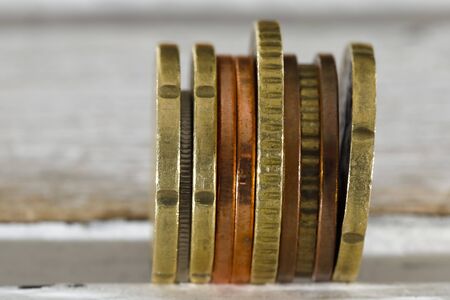 Euro coins have been arranged side by side here.の写真素材
