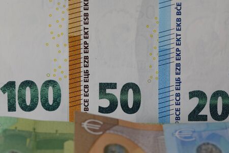 Here are three of seven different denominations of the euro banknotes. The currency of the euro area...