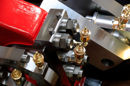 Lake Lucerne, Switzerland - September 01, 2020: General view of a part of the huge steam engine of the steamboat. This complex design for the drive of this magnificent ship dates from 1906.のeditorial素材