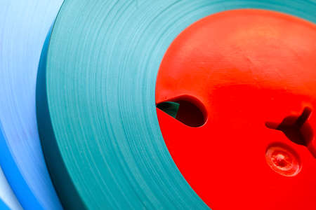 Leader tape reel. It is a non-magnetic tape, which is located at the beginning and end of the audio tape, usually used in the studio but also in home tape recordersの写真素材