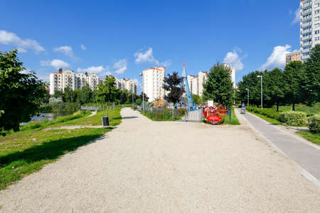 Warsaw, Poland - August 21, 2021: Buildings of flats where many families are housed in the Goclaw...