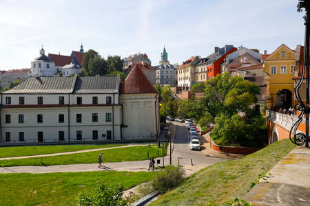 Lublin, Poland - September 11, 2021: Panorama of the old town. Colorful houses seen on a sunny day show the beauty of this part of the city.のeditorial素材