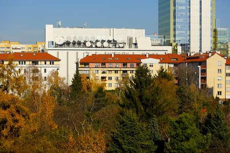 Warsaw, Poland - October 31, 2021: Office and residential buildings coexist with lots of trees. This is part of the Goclaw housing districtのeditorial素材