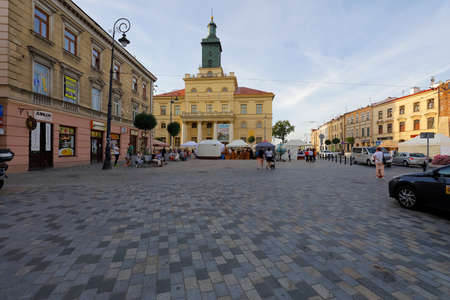 Lublin, Poland - September 11, 2021: A wide pavement leads to the New Town Hall being the seat of the Mayor of Lublin City and the Lublin City Council.のeditorial素材