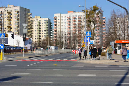 Warsaw, Poland - March 1, 2022: General view of the streets and architecture of the city. Multi storey apartment buildings located in the Goclaw housing estate, in the Praga Poludnie district.のeditorial素材