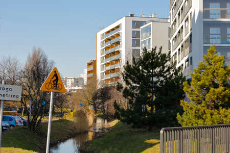 Warsaw, Poland - March 1, 2022: General view of the city district. Multi storey apartment buildings located in the Goclaw housing estate, in the Praga Poludnie district.のeditorial素材