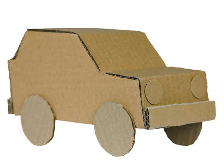 Car model made of cardboard. Recycled packaging material has been used to handcraft this car model.の写真素材