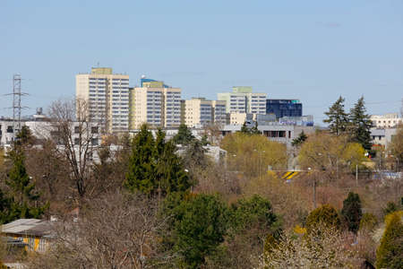 Warsaw, Poland - April 18, 2022: General view of the multi-storey residential buildings in the Goclaw housing estate, in the Praga Poludnie district of the city of Warsawのeditorial素材