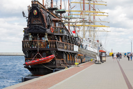 Gdynia, Poland - May 27, 2022: The ship called Dragon it is a stylized 17th-century galleon, currently, since 2006, it is a cruise ship that was created on the basis of an old tugboatのeditorial素材
