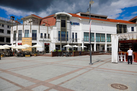 Sopot, Poland - May 31, 2022: Buildings along the famous boulevard leading from the city towards the famous pier. There are not many people here because the holiday season has not yet startedのeditorial素材