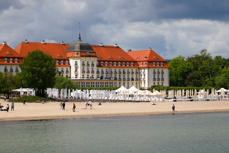 Sopot, Poland - May 31, 2022: The five-star Grand Hotel by the Baltic Sea with its own sandy beach. The building in which this hotel is located dates back to 1927のeditorial素材