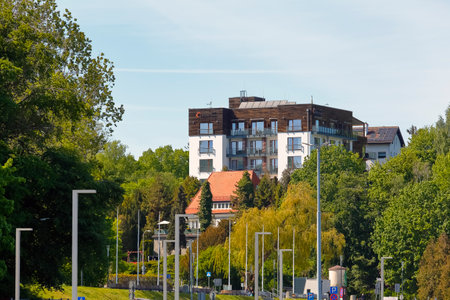 Gdynia, Poland - May 23, 2022: Buildings, hotels, a lot of lush greenery are in close proximity to the famous boulevard at the Gdansk Bay, what can be seen hereのeditorial素材