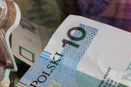 Polish money. Polish zloty banknotes placed next to each other and are the backdrop to many various financial matters. PLN currency.
