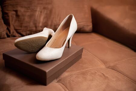 Wedding shoes for woman beige whiteの写真素材