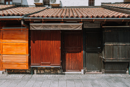 Wooden doors and windows in the old town of Sarajevo, closed due to Covid19 restrictionsのeditorial素材
