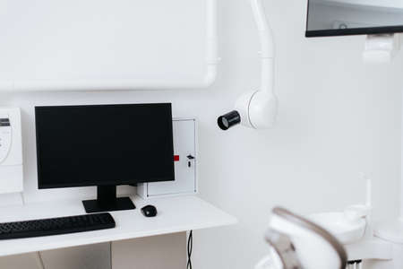 Dentist Office, Dental Hygiene, with pc, white interriorの写真素材