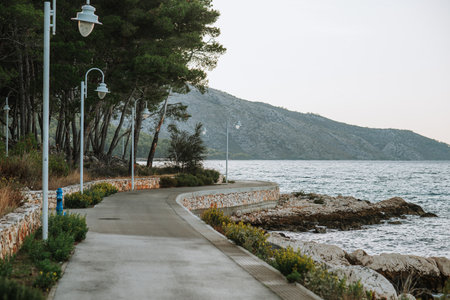 Coastal promenade along the Adriatic Sea in Croatiaの写真素材