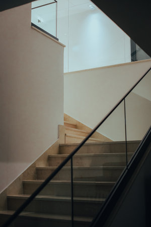 Staircase in modern building, vintage style, low angle viewの写真素材
