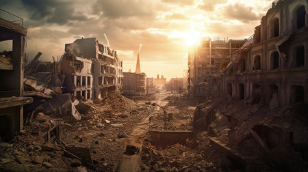 Ruins of a very heavily polluted industrial factory, after nuclear impact place was known as one of the most polluted towns in Europe. AI GENERATEDの素材