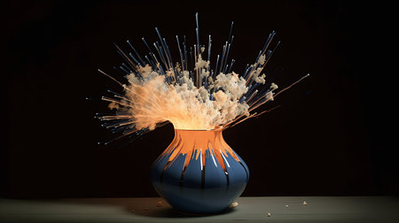 Exploding plate vegetables and eggs close up 3d render ai generatedの素材