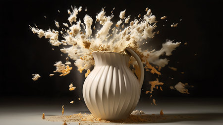 Exploding ceramic vase on a dark background. 3d renderingの素材