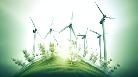 Embracing Renewable Wind Energy for a Sustainable Future - AI Generatedの素材