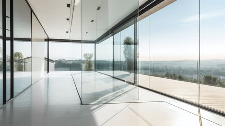 Beautiful architecture glass stairs interior with sustainable elements - Generative Ai - Ai Generatedの素材