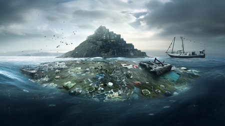 Plastic Pollution Island Ai Generated - Generative Aiの素材