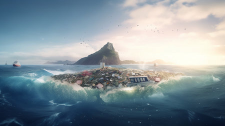 Plastic Pollution Island Ai Generated - Generative Aiの素材