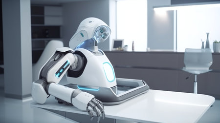Automated Housekeeping: Robot Maid with a Vacuum Machine - Ai Generatedの素材