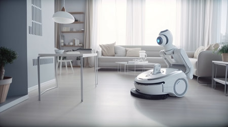 Automated Housekeeping: Robot Maid with a Vacuum Machine - Ai Generatedの素材