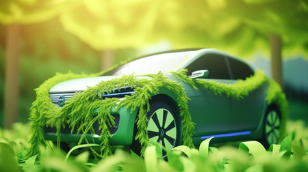 Clean and Green Transportation of the Future concept  Electric car - AI Generatedの素材