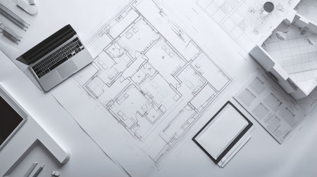 Architecture Plan Blueprint from Top View Modern Office - Ai Generatedの素材