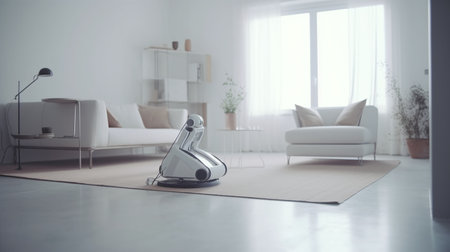Automated Housekeeping: Robot Maid cleaning the house Vacuum Machine - Ai Generatedの素材